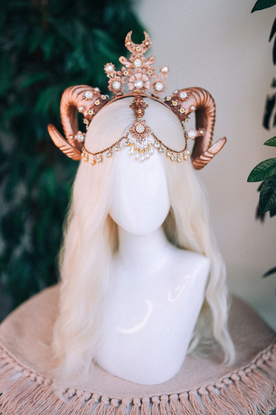 Rose gold Aries crown, Aries Zodiac Signs, Zodiac jewellery, Aries crown, Horns crown, Gold crown, Gold halo crown, Burning man, Halloween