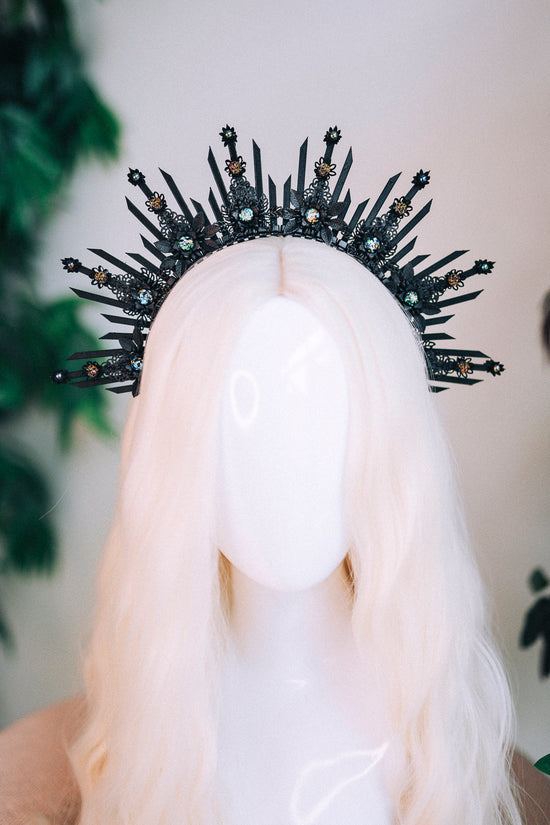 Black halo crown, Day of the dead, Halloween crown, Halloween costume, Bridal crown, Goddess crown, Fairy crown, Burning man, La Catrina