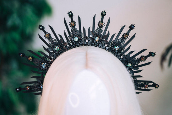 Black halo crown, Day of the dead, Halloween crown, Halloween costume, Bridal crown, Goddess crown, Fairy crown, Burning man, La Catrina