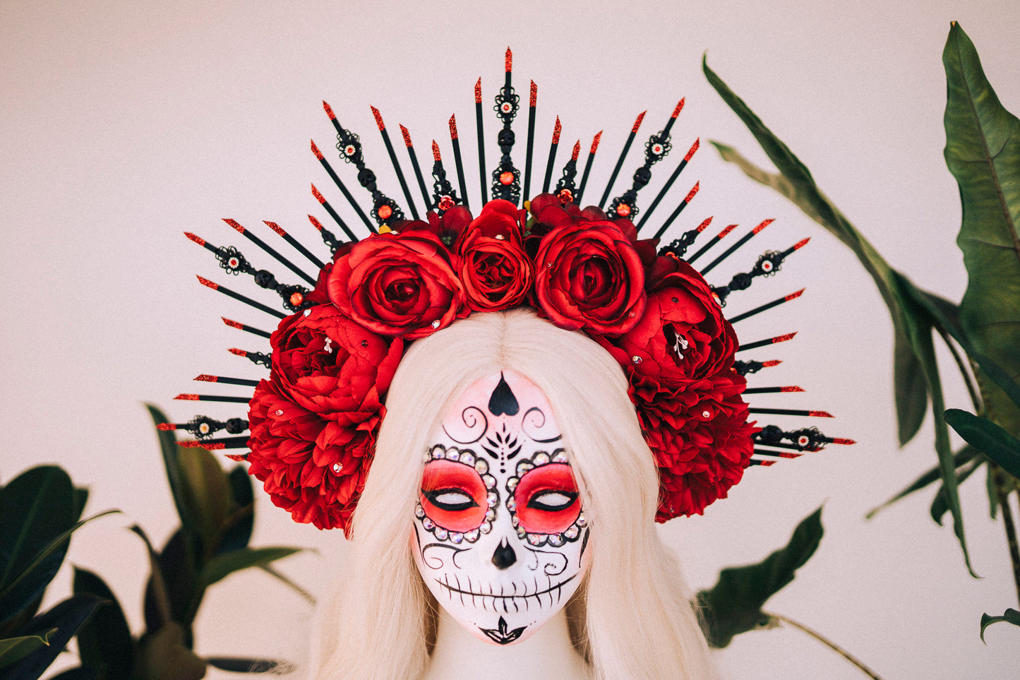 Halloween flower halo crown, Sugar skull, La Catrina flower crown, Halloween headband, Halloween costume, Day of the Dead, Flower crown