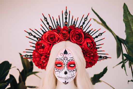 Halloween flower halo crown, Sugar skull, La Catrina flower crown, Halloween headband, Halloween costume, Day of the Dead, Flower crown