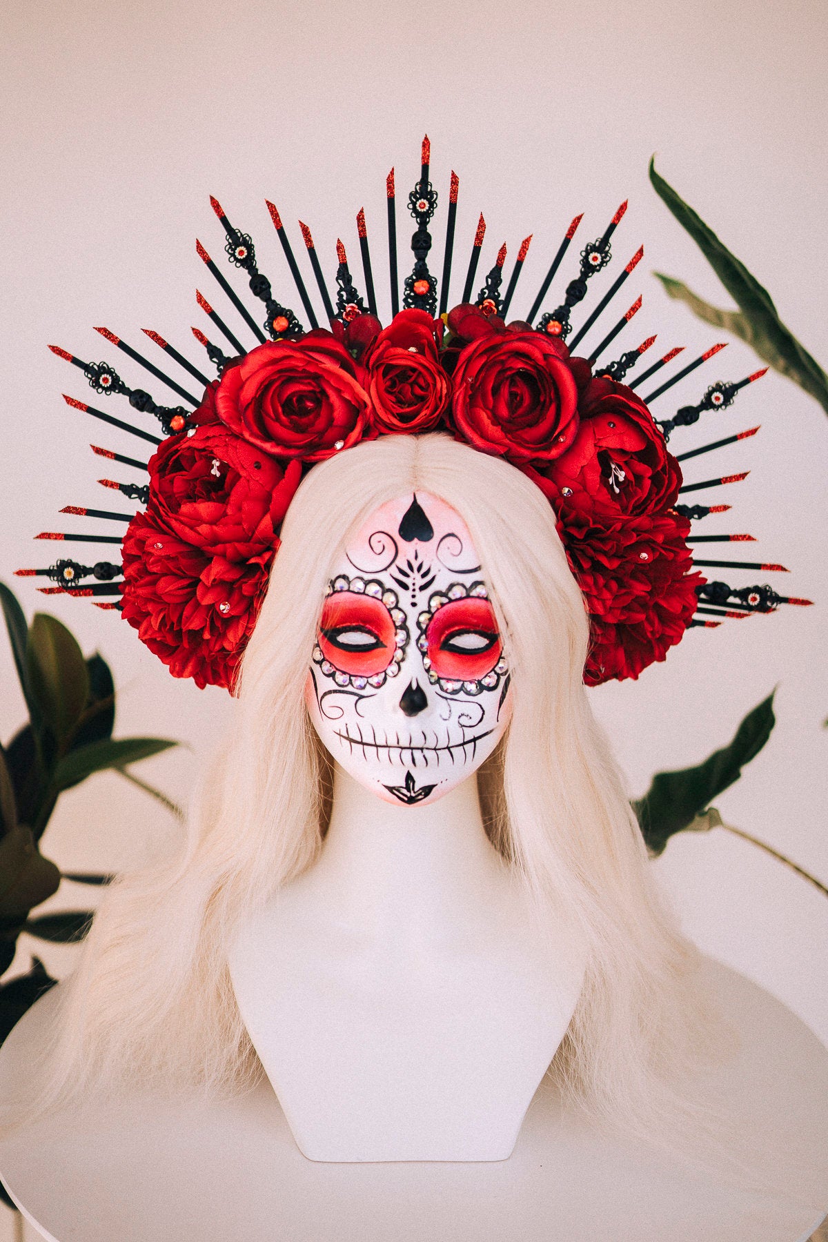 Halloween flower halo crown, Sugar skull, La Catrina flower crown, Halloween headband, Halloween costume, Day of the Dead, Flower crown