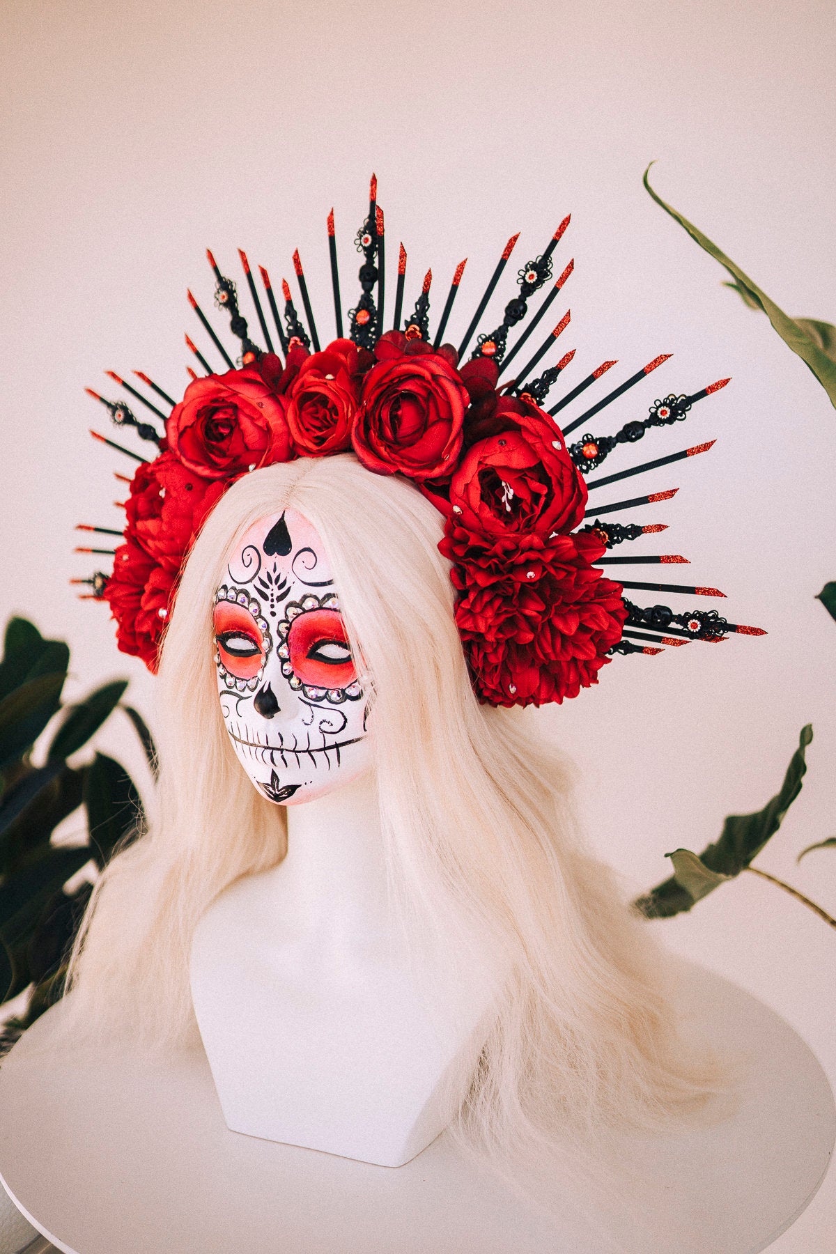 Halloween flower halo crown, Sugar skull, La Catrina flower crown, Halloween headband, Halloween costume, Day of the Dead, Flower crown