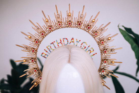 Birthday crown, Birthday headband, Birthday girl, Birthday party, Gold halo crown, Gold crown, Halo headpiece, Goddess crown, Princess