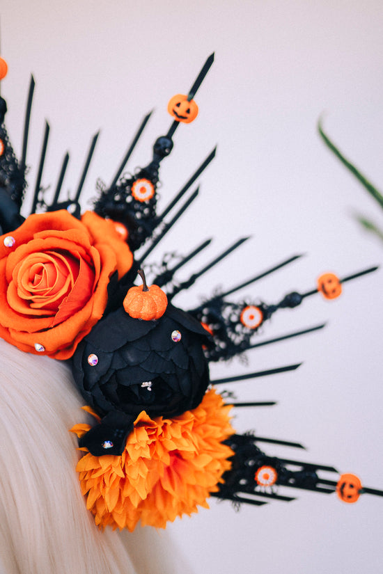 Halloween flower halo crown, Sugar skull, La Catrina flower crown, Halloween headband, Halloween costume, Day of the Dead, Flower crown