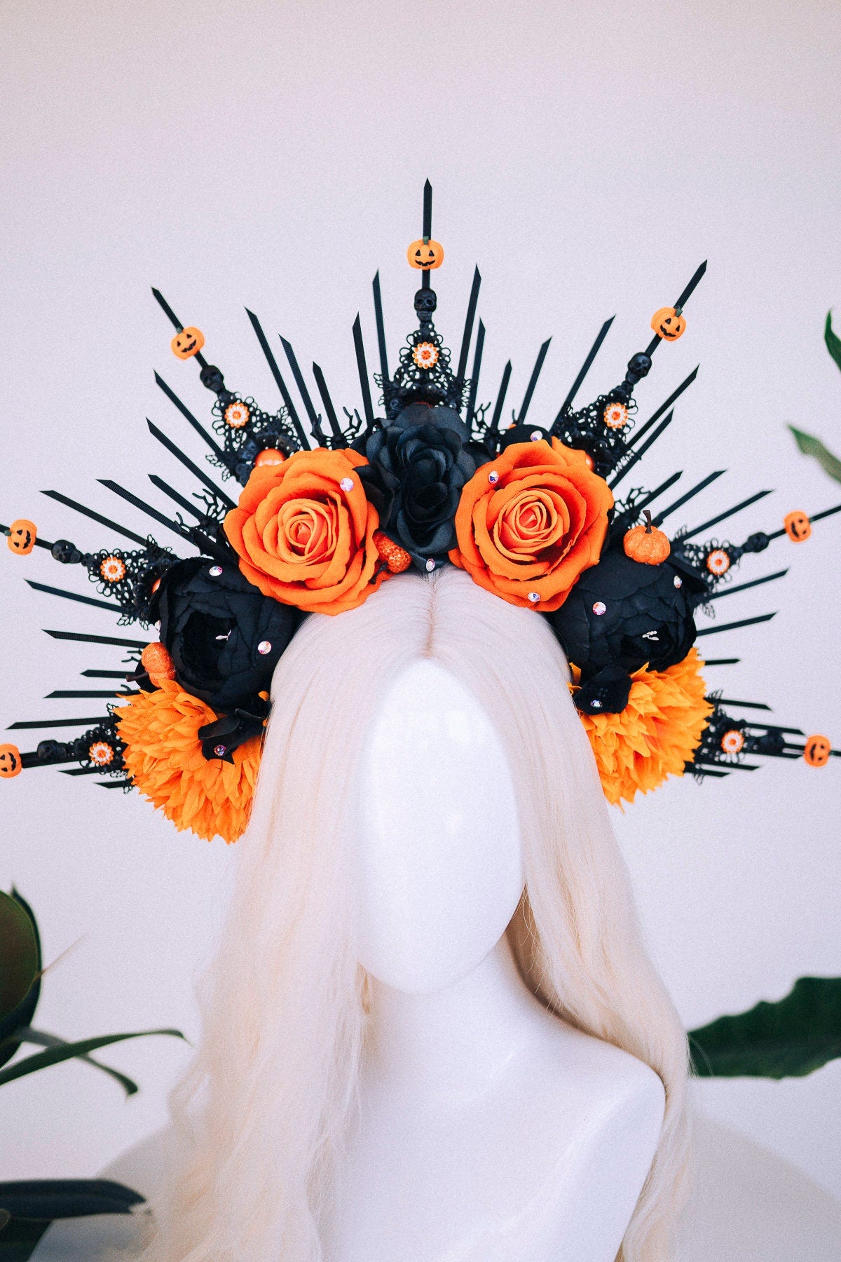 Halloween flower halo crown, Sugar skull, La Catrina flower crown, Halloween headband, Halloween costume, Day of the Dead, Flower crown