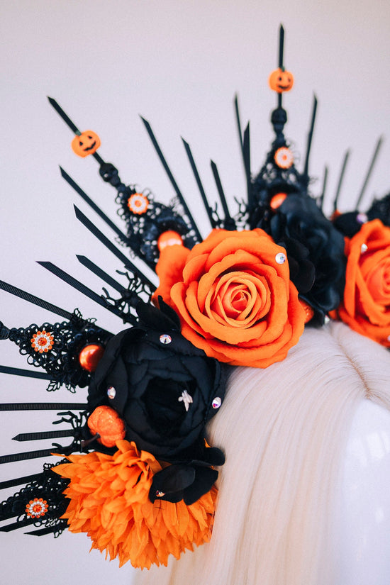 Halloween flower halo crown, Sugar skull, La Catrina flower crown, Halloween headband, Halloween costume, Day of the Dead, Flower crown