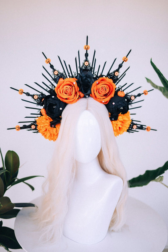 Halloween flower halo crown, Sugar skull, La Catrina flower crown, Halloween headband, Halloween costume, Day of the Dead, Flower crown