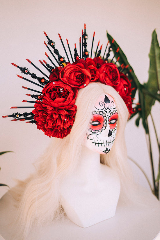 Halloween flower halo crown, Sugar skull, La Catrina flower crown, Halloween headband, Halloween costume, Day of the Dead, Flower crown