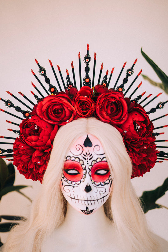 Halloween flower halo crown, Sugar skull, La Catrina flower crown, Halloween headband, Halloween costume, Day of the Dead, Flower crown