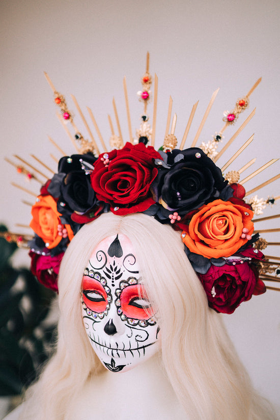 Halloween flower halo crown, Sugar skull, La Catrina flower crown, Halloween headband, Halloween costume, Day of the Dead, Flower crown