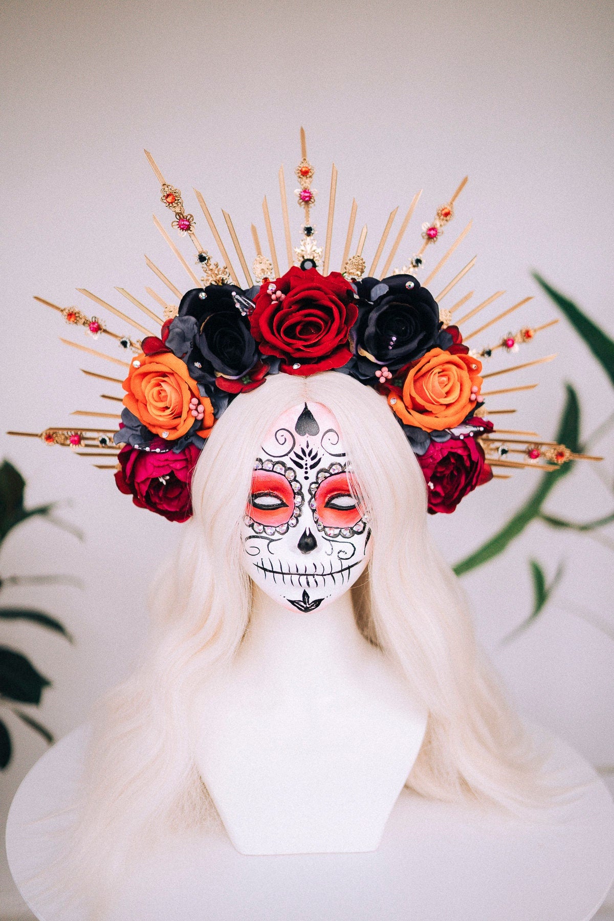 Halloween flower halo crown, Sugar skull, La Catrina flower crown, Halloween headband, Halloween costume, Day of the Dead, Flower crown