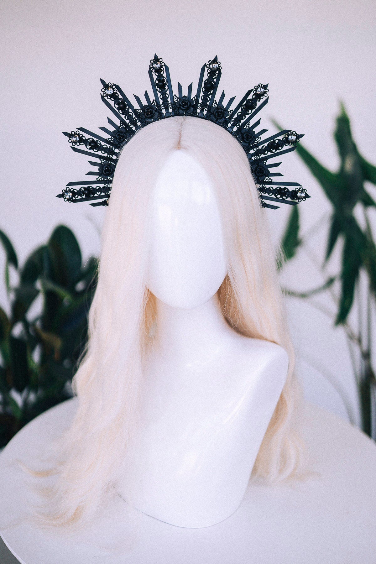 Black halo crown, Day of the dead, Halloween crown, Halloween costume, Bridal crown, Goddess crown, Fairy crown, Burning man, La Catrina