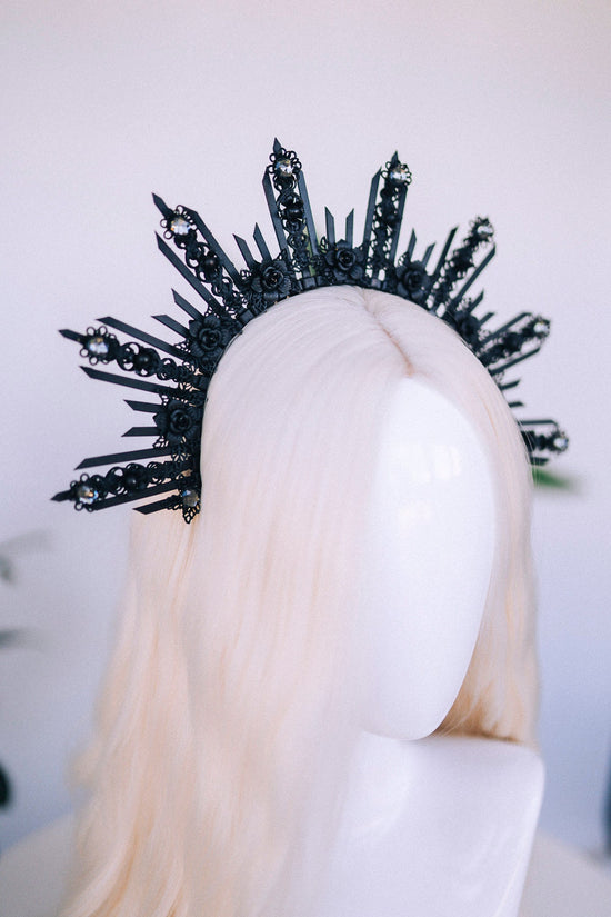 Black halo crown, Day of the dead, Halloween crown, Halloween costume, Bridal crown, Goddess crown, Fairy crown, Burning man, La Catrina