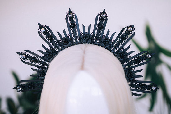 Black halo crown, Day of the dead, Halloween crown, Halloween costume, Bridal crown, Goddess crown, Fairy crown, Burning man, La Catrina