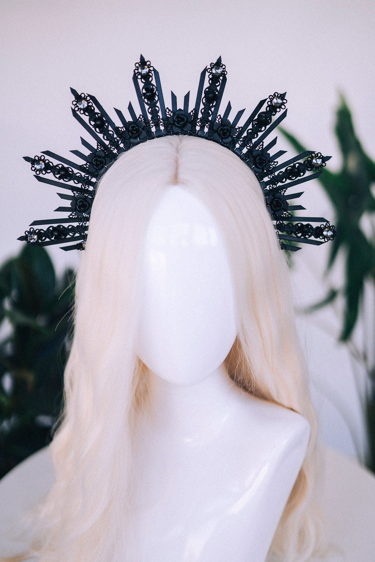 Black halo crown, Day of the dead, Halloween crown, Halloween costume, Bridal crown, Goddess crown, Fairy crown, Burning man, La Catrina