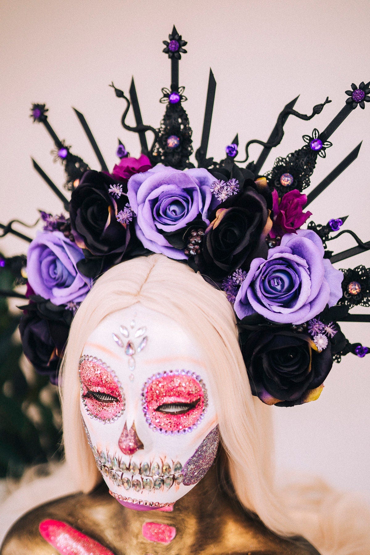 Flower Halo Crown, Halo Headpiece, Medusa crown, Flower Crown, Celestial, Headpiece, Black Flower Crown, Purple Flower Crown, Halloween