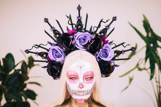 Flower Halo Crown, Halo Headpiece, Medusa crown, Flower Crown, Celestial, Headpiece, Black Flower Crown, Purple Flower Crown, Halloween