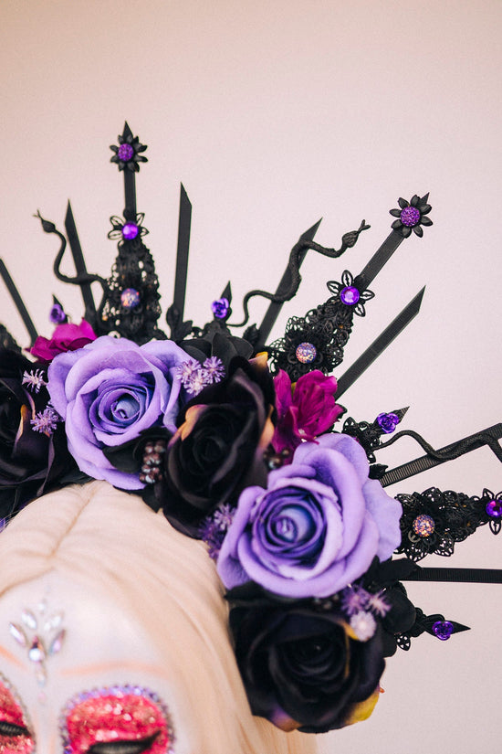 Flower Halo Crown, Halo Headpiece, Medusa crown, Flower Crown, Celestial, Headpiece, Black Flower Crown, Purple Flower Crown, Halloween