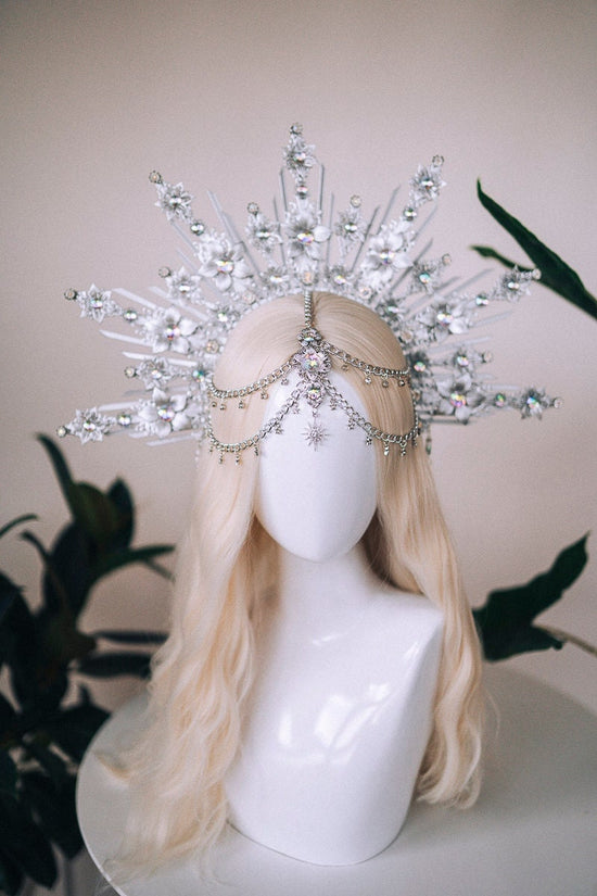 Silver halo crown, Bridal headpiece, Flower crown, Silver tiara, Wedding crown, Wedding headpiece, Birthday headband, Halloween, Burning man