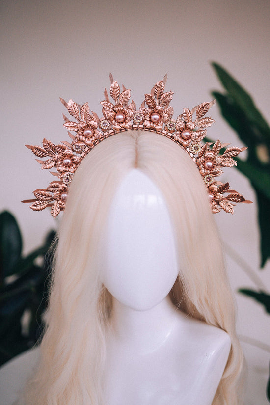 Rose gold halo crown, Halo headpiece, Rose gold jewellery, Bridal headpiece, Wedding crown, Bridal crown, Wedding headpiece, Gold crown