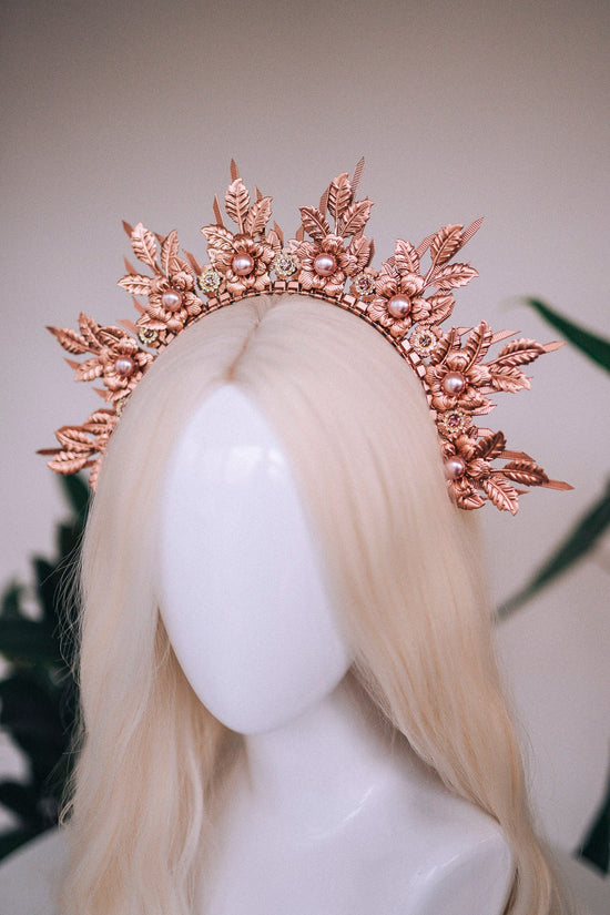 Rose gold halo crown, Halo headpiece, Rose gold jewellery, Bridal headpiece, Wedding crown, Bridal crown, Wedding headpiece, Gold crown