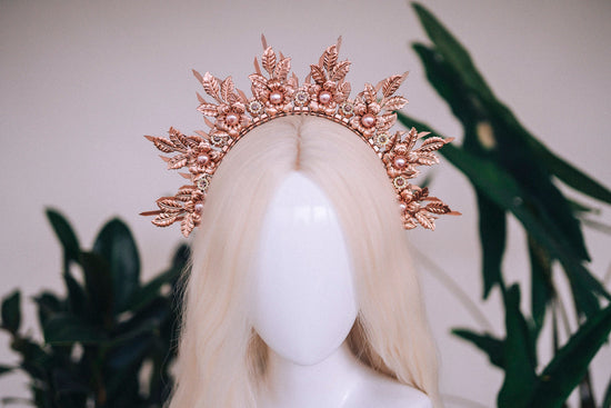 Rose gold halo crown, Halo headpiece, Rose gold jewellery, Bridal headpiece, Wedding crown, Bridal crown, Wedding headpiece, Gold crown