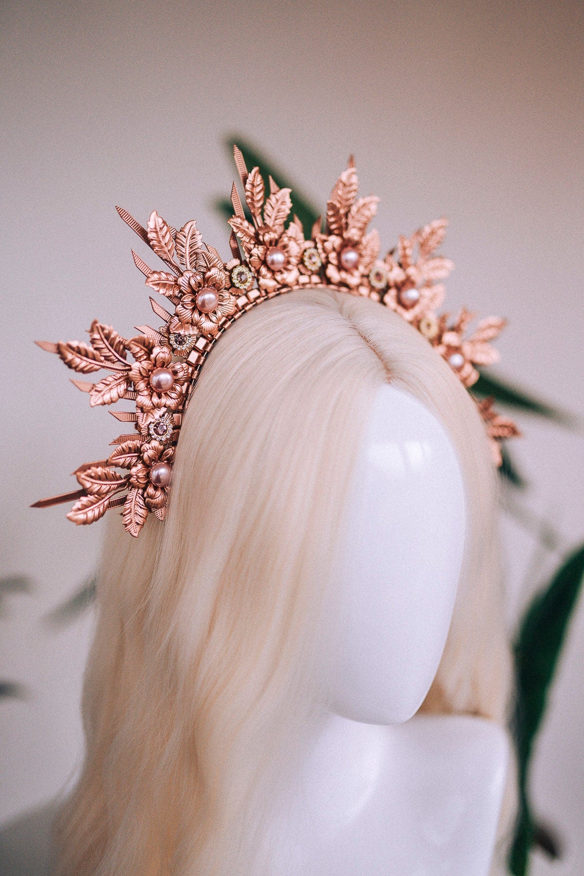 Rose gold halo crown, Halo headpiece, Rose gold jewellery, Bridal headpiece, Wedding crown, Bridal crown, Wedding headpiece, Gold crown