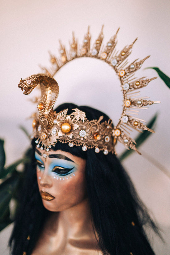 Cleopatra Crown, Gold cobra headpiece, Gold crown, Halloween costume, Gold crown, Cleopatra style headpiece, Goddess Crown, Egypt princess