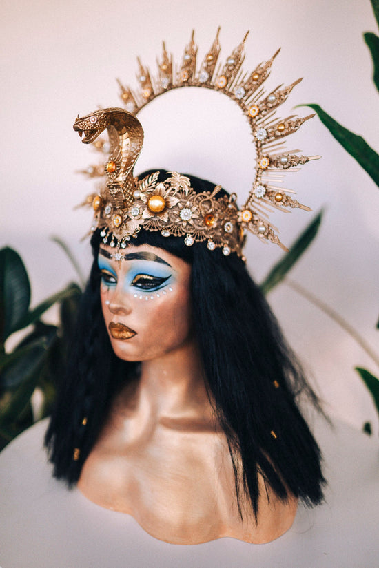 Cleopatra Crown, Gold cobra headpiece, Gold crown, Halloween costume, Gold crown, Cleopatra style headpiece, Goddess Crown, Egypt princess