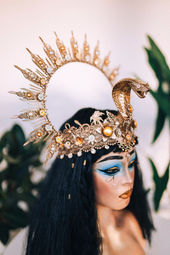 Cleopatra Crown, Gold cobra headpiece, Gold crown, Halloween costume, Gold crown, Cleopatra style headpiece, Goddess Crown, Egypt princess