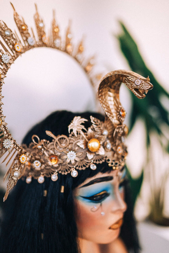 Cleopatra Crown, Gold cobra headpiece, Gold crown, Halloween costume, Gold crown, Cleopatra style headpiece, Goddess Crown, Egypt princess