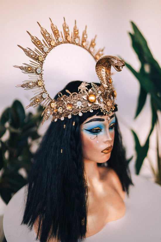 Cleopatra Crown, Gold cobra headpiece, Gold crown, Halloween costume, Gold crown, Cleopatra style headpiece, Goddess Crown, Egypt princess