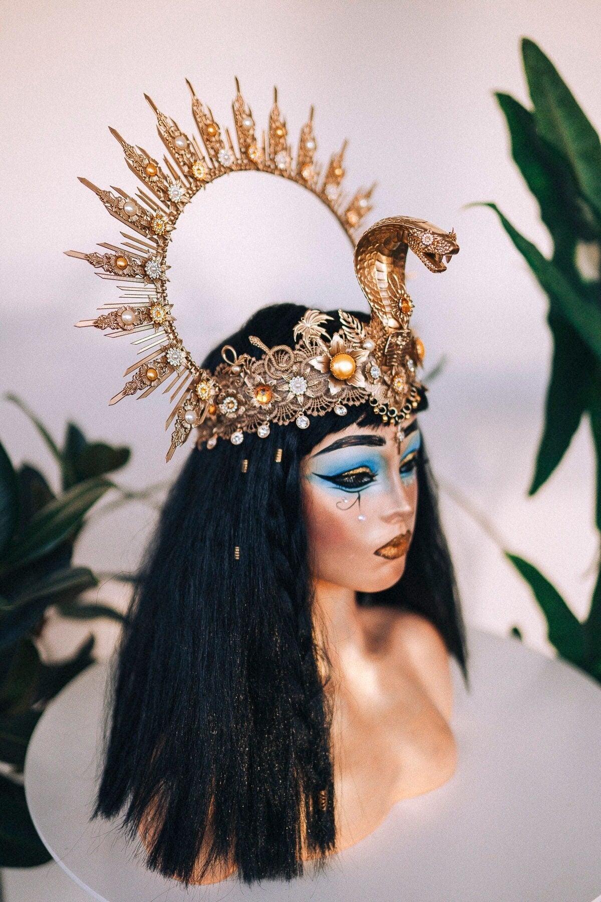 Cleopatra Crown, Gold cobra headpiece, Gold crown, Halloween costume, Gold crown, Cleopatra style headpiece, Goddess Crown, Egypt princess