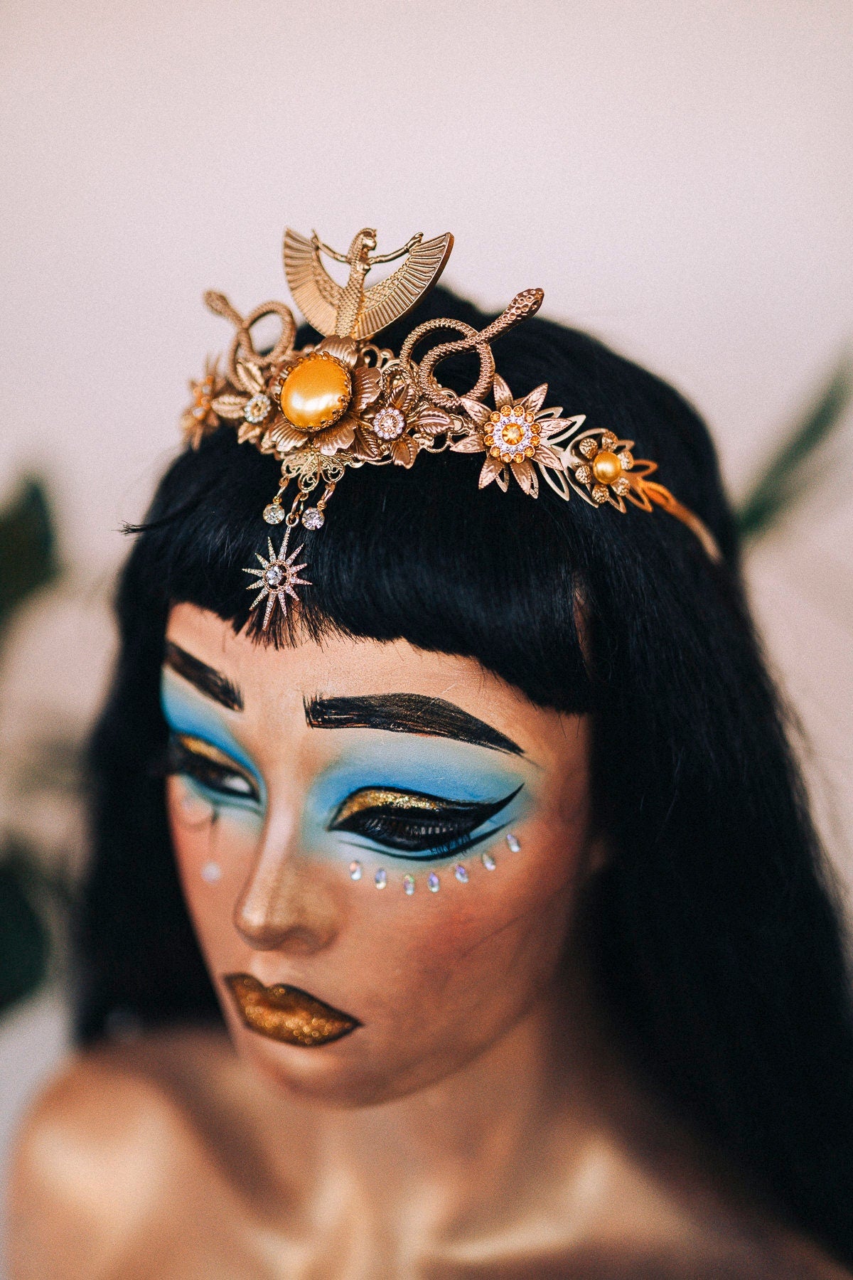 Cleopatra Crown Egypt princess Tiara Headpiece Headdress Gold crown Halloween Fairy crown Goddess Crown Burning man Jewellery Accessories