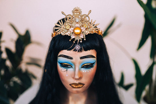 Cleopatra Crown Egypt princess Tiara Headpiece Headdress Gold crown Halloween Fairy crown Goddess Crown Burning man Jewellery Accessories