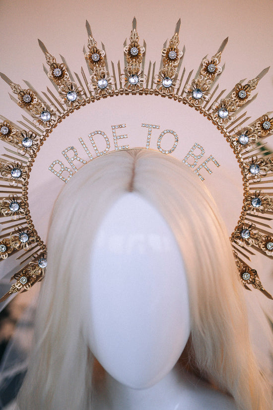 Bride halo crown, Bride headband, Bride to be, Bachelorette party, Gold halo crown, Gold crown, Goddess crown, Wedding veil, Wedding garter