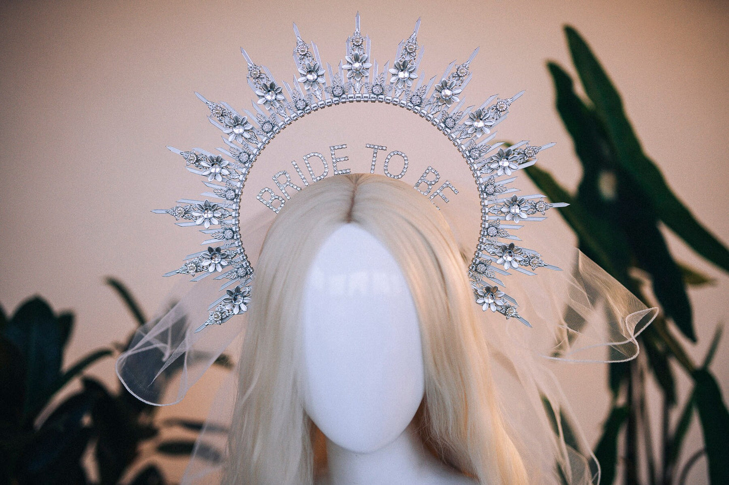 Bride halo crown, Bride headband, Bride to be, Bachelorette party, Silver halo crown, Goddess crown, Wedding veil, Wedding garter, Boho