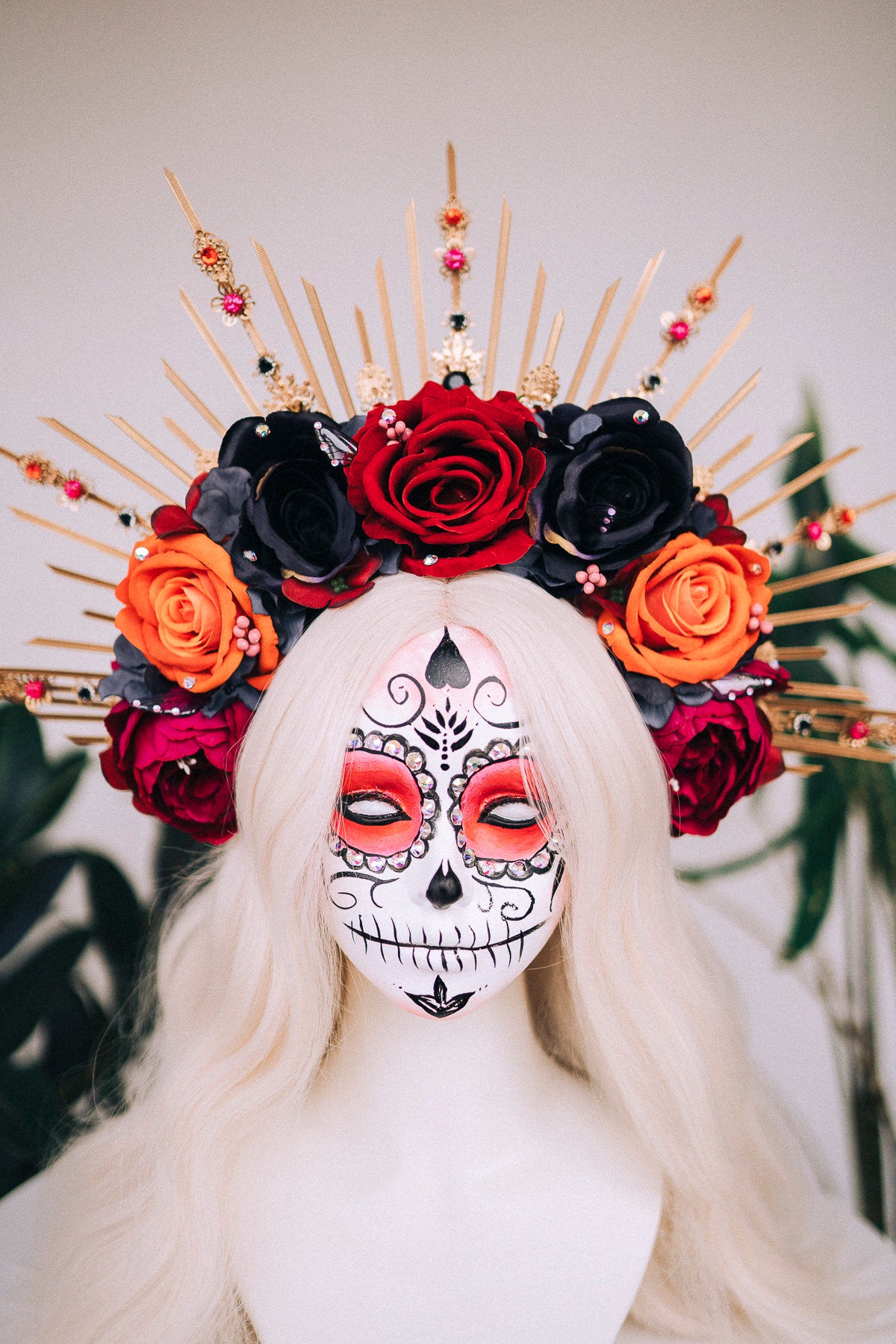 Halloween flower halo crown, Sugar skull, La Catrina flower crown, Halloween headband, Halloween costume, Day of the Dead, Flower crown