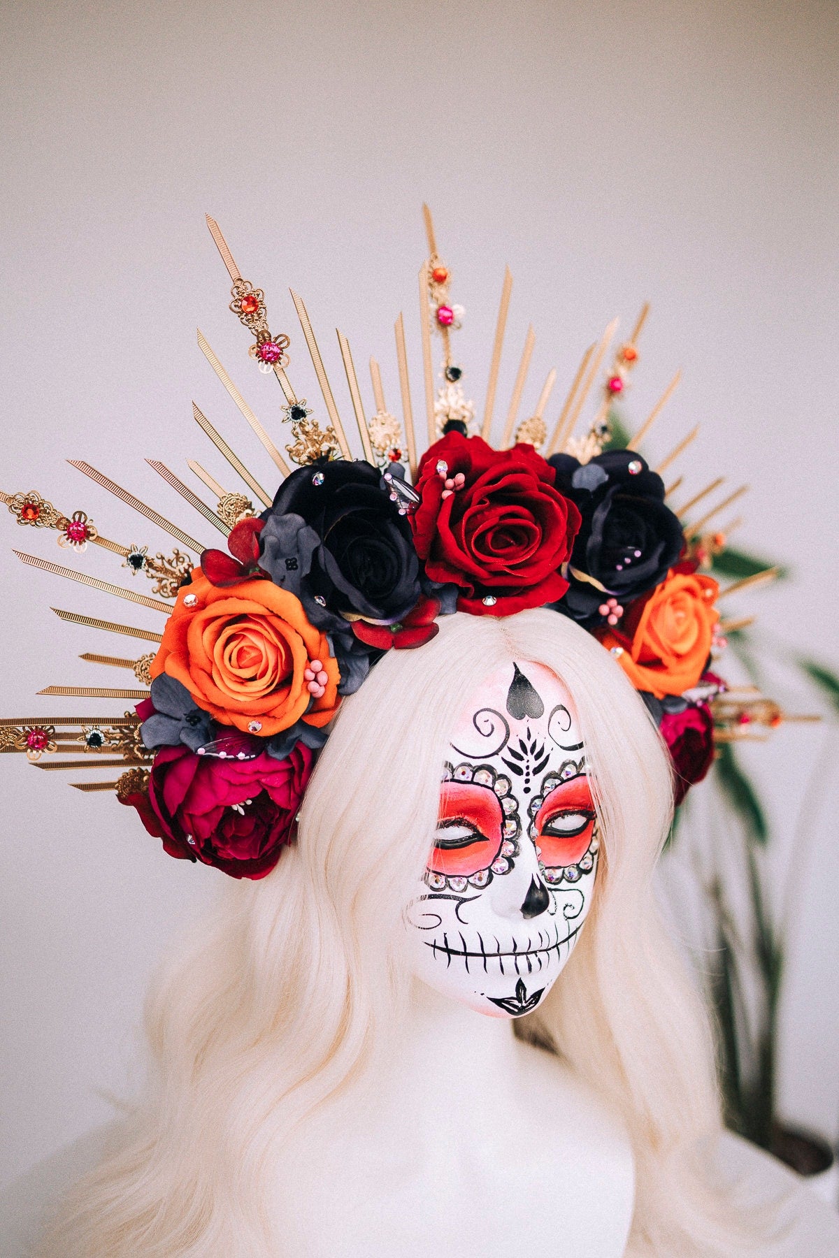 Halloween flower halo crown, Sugar skull, La Catrina flower crown, Halloween headband, Halloween costume, Day of the Dead, Flower crown