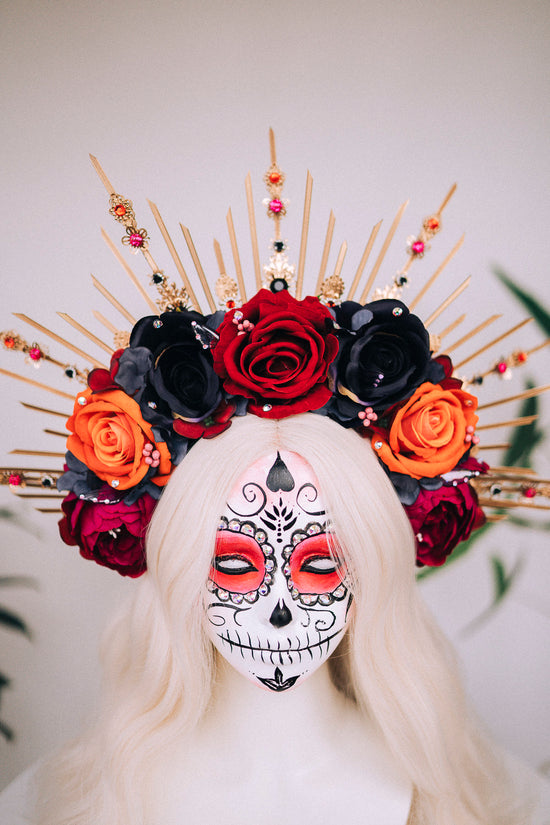 Halloween flower halo crown, Sugar skull, La Catrina flower crown, Halloween headband, Halloween costume, Day of the Dead, Flower crown