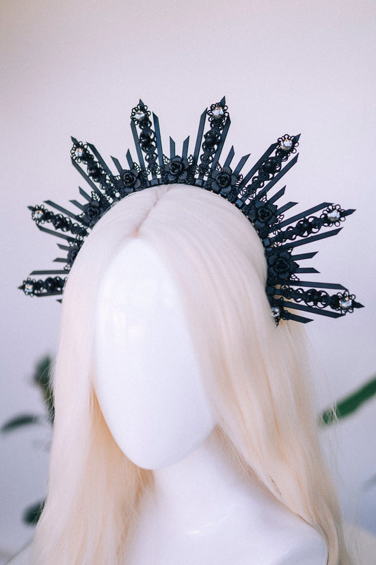 Black halo crown, Day of the dead, Halloween crown, Halloween costume, Bridal crown, Goddess crown, Fairy crown, Burning man, La Catrina