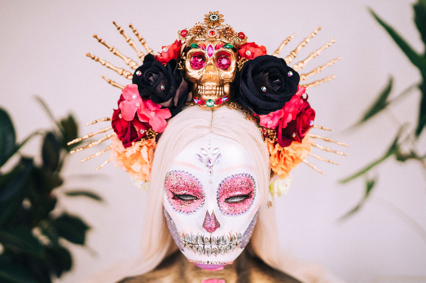 Colourful flower crown, Sugar skull, La Catrina flower crown, Halloween headband, Halloween costume, Day of the Dead headpiece, Flower crown