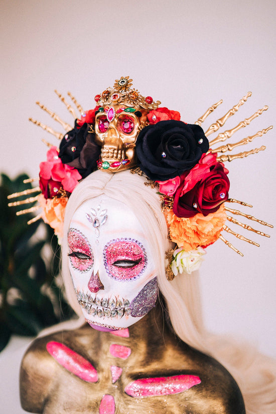 Colourful flower crown, Sugar skull, La Catrina flower crown, Halloween headband, Halloween costume, Day of the Dead headpiece, Flower crown