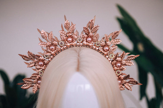 Rose gold halo crown, Halo headpiece, Rose gold jewellery, Bridal headpiece, Wedding crown, Bridal crown, Wedding headpiece, Gold crown