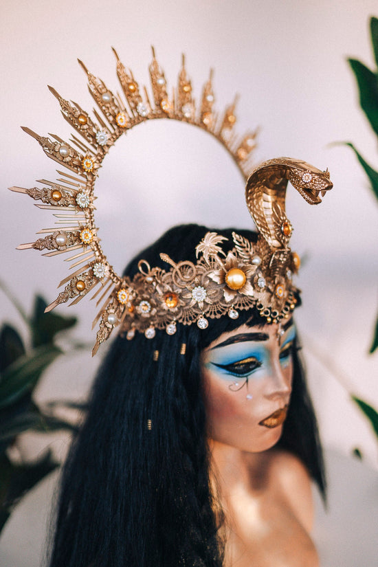 Cleopatra Crown, Gold cobra headpiece, Gold crown, Halloween costume, Gold crown, Cleopatra style headpiece, Goddess Crown, Egypt princess