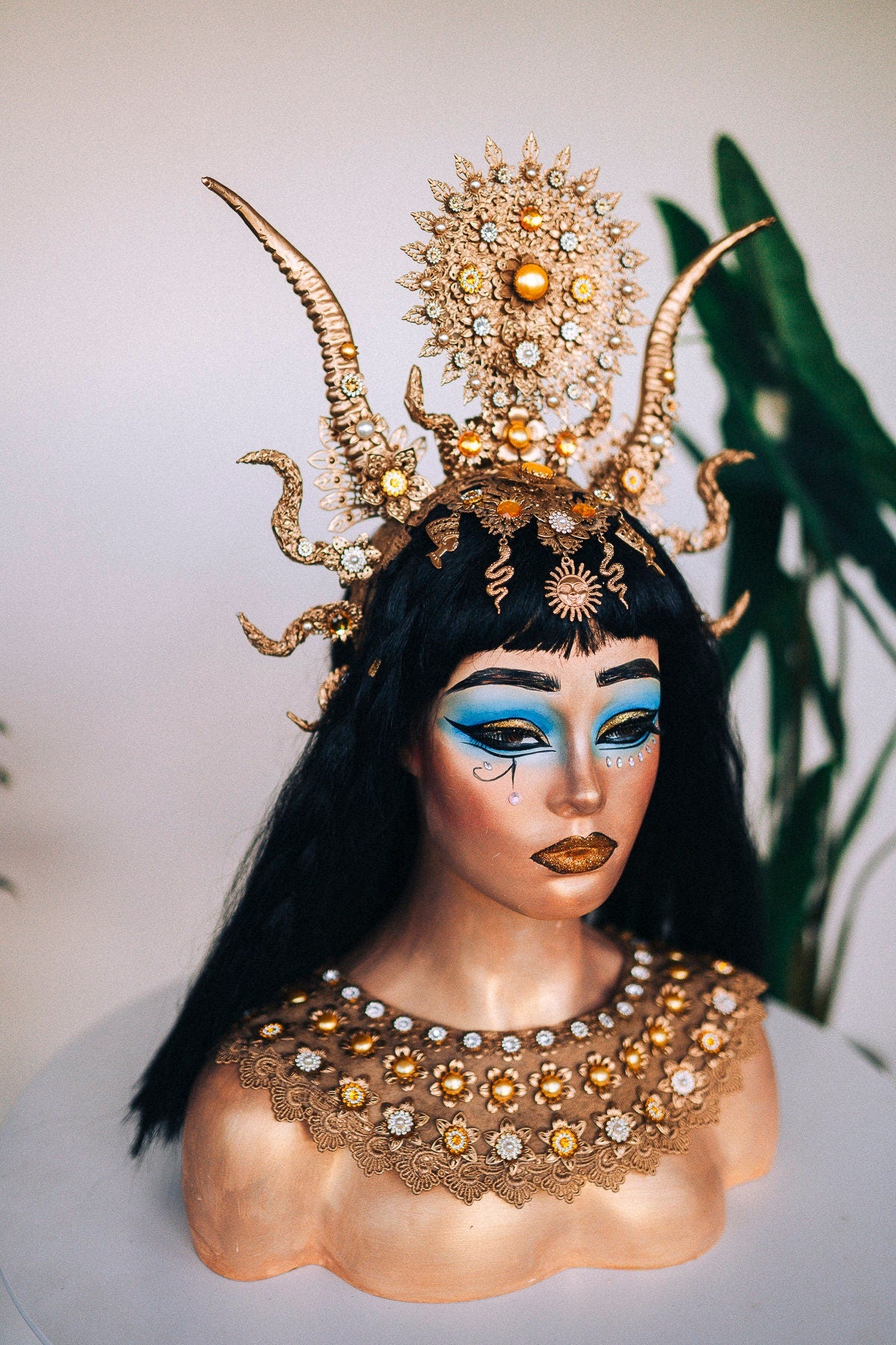 Cleopatra Crown, Gold cobra headpiece, Gold crown, Halloween costume, Gold crown, Cleopatra style headpiece, Goddess Crown, Egypt princess