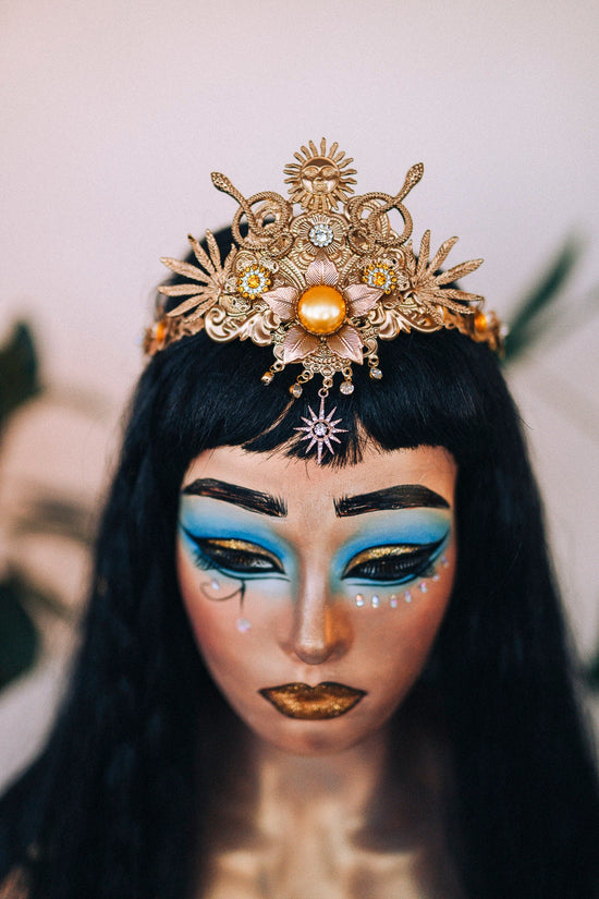 Cleopatra Crown Egypt princess Tiara Headpiece Headdress Gold crown Halloween Fairy crown Goddess Crown Burning man Jewellery Accessories