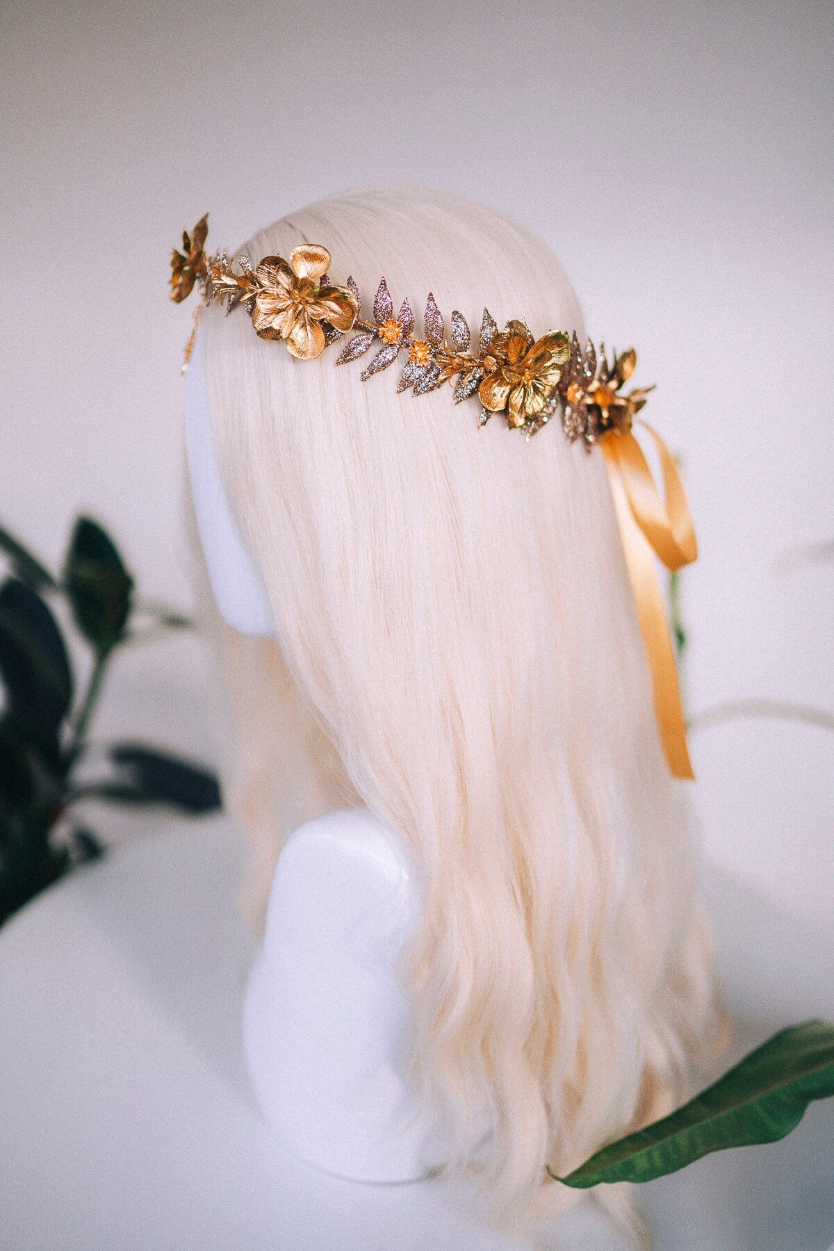 Gold flower crown, Christmas headband, Wedding crown, Bridal headpiece, Wedding headpiece, Bridal crown, New Year&#39;s Eve, Xmas party, Boho