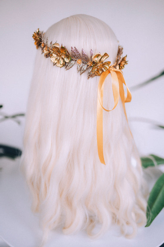 Gold flower crown, Christmas headband, Wedding crown, Bridal headpiece, Wedding headpiece, Bridal crown, New Year&#39;s Eve, Xmas party, Boho